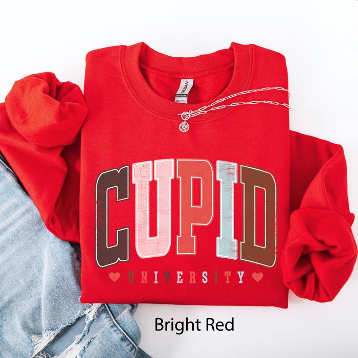 Cupid University Classic Valentine's Day Love Hearts Retro Varsity Campus Lover Nostalgia Graphic Sweatshirt