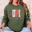 XL Military Green Cupid University Classic Valentine's Day Love Hearts Retro Varsity Campus Lover Nostalgia Graphic Sweatshirt