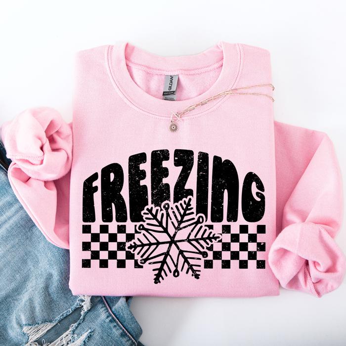 Freezing Retro Checkered Snowflake Winter Cold Vintage Inspired Cozy Fleece Edition Sweatshirt