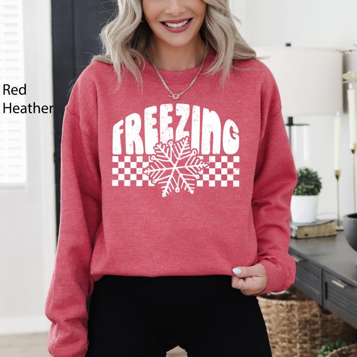 Freezing Retro Checkered Snowflake Winter Cold Vintage Inspired Cozy Fleece Edition Sweatshirt