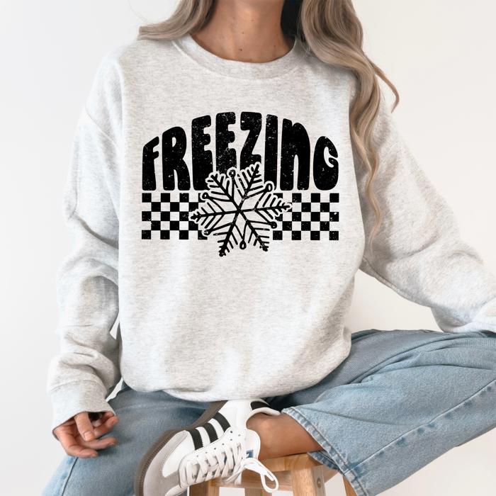 Freezing Retro Checkered Snowflake Winter Cold Vintage Inspired Cozy Fleece Edition Sweatshirt