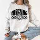 Large Ash Light Gray Freezing Retro Checkered Snowflake Winter Cold Vintage Inspired Cozy Fleece Edition Sweatshirt