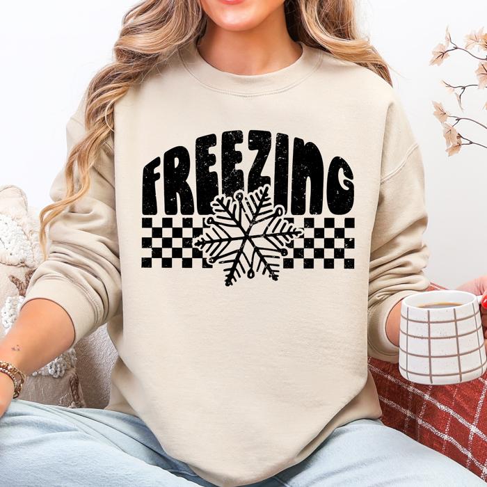 Freezing Retro Checkered Snowflake Winter Cold Vintage Inspired Cozy Fleece Edition Sweatshirt