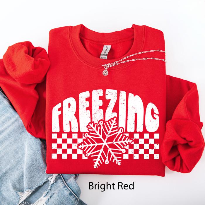 Freezing Retro Checkered Snowflake Winter Cold Vintage Inspired Cozy Fleece Edition Sweatshirt