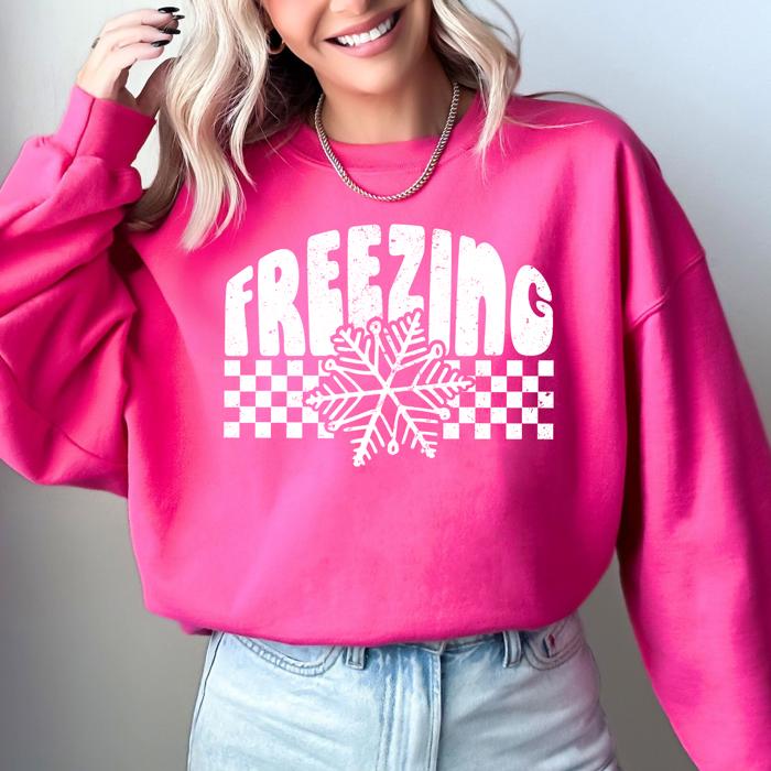 Freezing Retro Checkered Snowflake Winter Cold Vintage Inspired Cozy Fleece Edition Sweatshirt