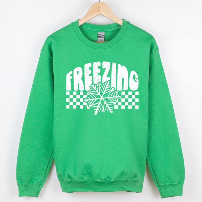 Freezing Retro Checkered Snowflake Winter Cold Vintage Inspired Cozy Fleece Edition Sweatshirt