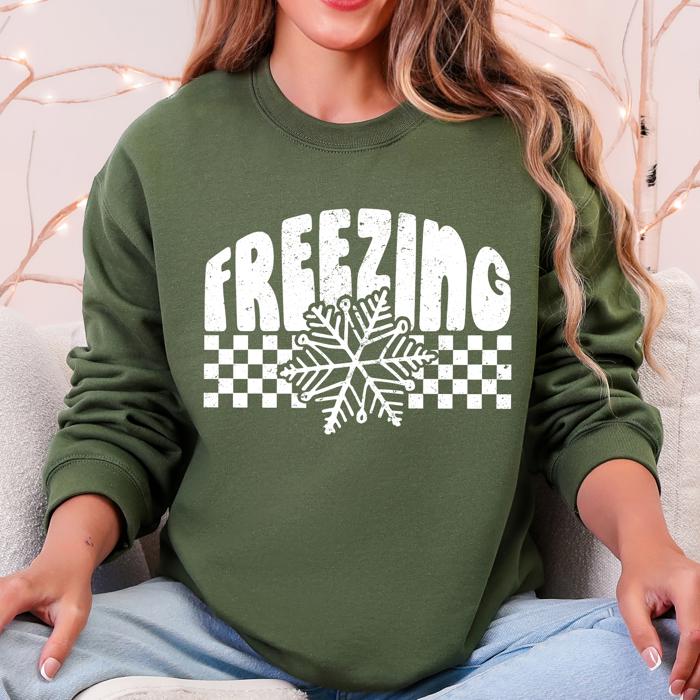 Freezing Retro Checkered Snowflake Winter Cold Vintage Inspired Cozy Fleece Edition Sweatshirt