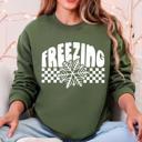 XL Military Green Freezing Retro Checkered Snowflake Winter Cold Vintage Inspired Cozy Fleece Edition Sweatshirt