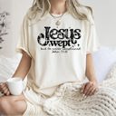 Large Ivory Cream Jesus Wept, But He Never Complained Strength Christian Faith Gospel Essentials Comfort Colors Tee