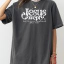 Small Pepper Dark Gray Jesus Wept, But He Never Complained Strength Christian Faith Gospel Essentials Comfort Colors Tee