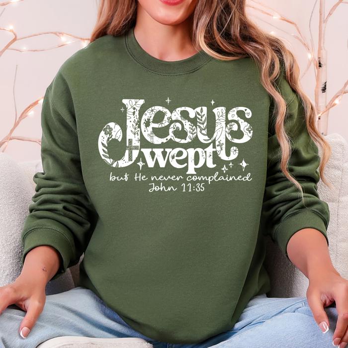Jesus Wept But He Never Complained Strength Faith Gospel Retro Checkered Snowflake Sweatshirt