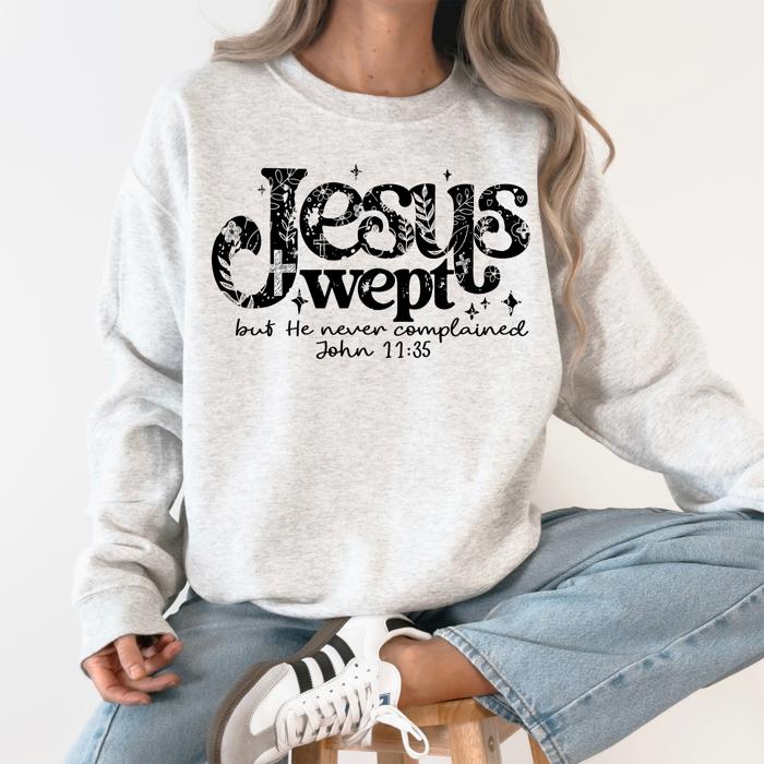 Jesus Wept But He Never Complained Strength Faith Gospel Retro Checkered Snowflake Sweatshirt