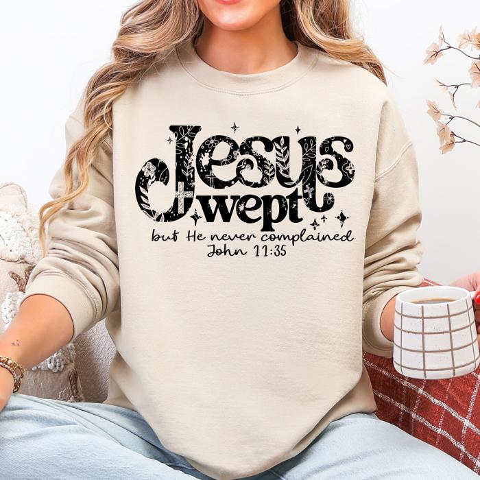 Jesus Wept But He Never Complained Strength Faith Gospel Retro Checkered Snowflake Sweatshirt