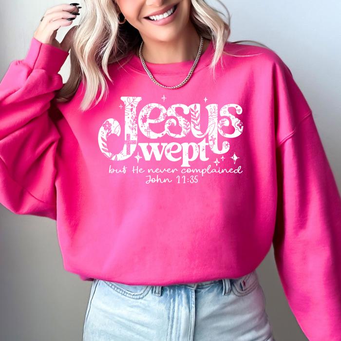 Jesus Wept But He Never Complained Strength Faith Gospel Retro Checkered Snowflake Sweatshirt