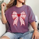 Medium Berry Red Leopard Print Bow Valentine’s Day Heart Love Statement Print Collection Comfort Colors Tee
