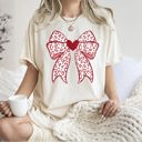 Large Ivory Cream Leopard Print Bow Valentine’s Day Heart Love Statement Print Collection Comfort Colors Tee