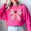  Leopard Print Bow Valentine's Day Heart Love Graphic Holiday Cozy Festive Warm Sweatshirt