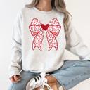 XXL Ash Light Gray Leopard Print Bow Valentine's Day Heart Love Graphic Holiday Cozy Festive Warm Sweatshirt