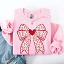 Small Light Pink Leopard Print Bow Valentine's Day Heart Love Graphic Holiday Cozy Festive Warm Sweatshirt