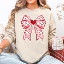 Medium Sand Leopard Print Bow Valentine's Day Heart Love Graphic Holiday Cozy Festive Warm Sweatshirt