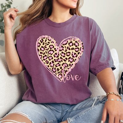 Leopard Print Heart Emblem With Love Valentine's Day Edition Deluxe Comfort Colors Tee