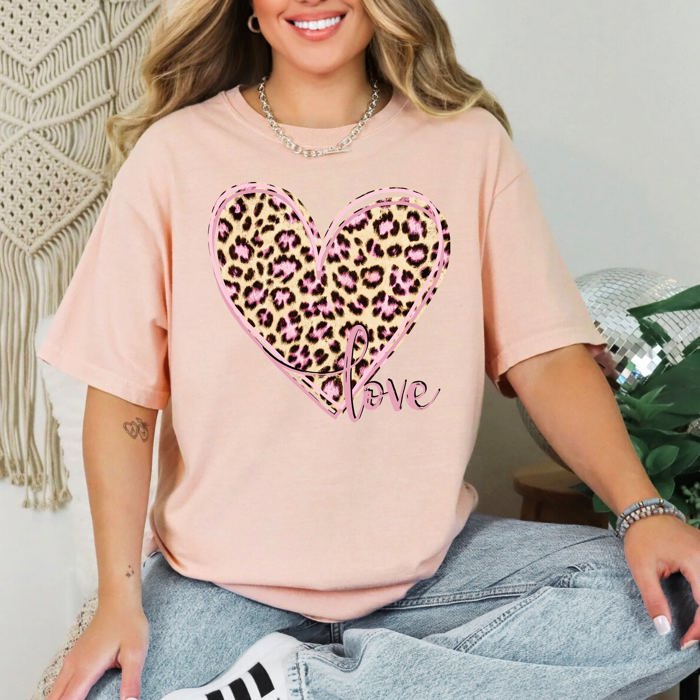 Leopard Print Heart Emblem With Love Valentine's Day Edition Deluxe Comfort Colors Tee