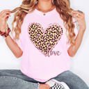 XXXL Blossom Light Pink Leopard Print Heart Emblem With Love Valentine's Day Edition Deluxe Comfort Colors Tee
