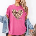 Small Crunchberry Pink Leopard Print Heart Emblem With Love Valentine's Day Edition Deluxe Comfort Colors Tee