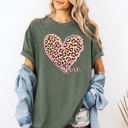 XXXL Moss Dark Green Leopard Print Heart Emblem With Love Valentine's Day Edition Deluxe Comfort Colors Tee