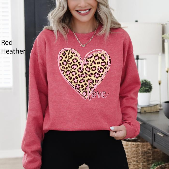 Leopard Print Heart Love Valentine's Day Retro Vintage Cozy Warm Fleece Graphic Sweatshirt