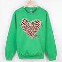 XXXL Irish Bright Green Leopard Print Heart Love Valentine's Day Retro Vintage Cozy Warm Fleece Graphic Sweatshirt