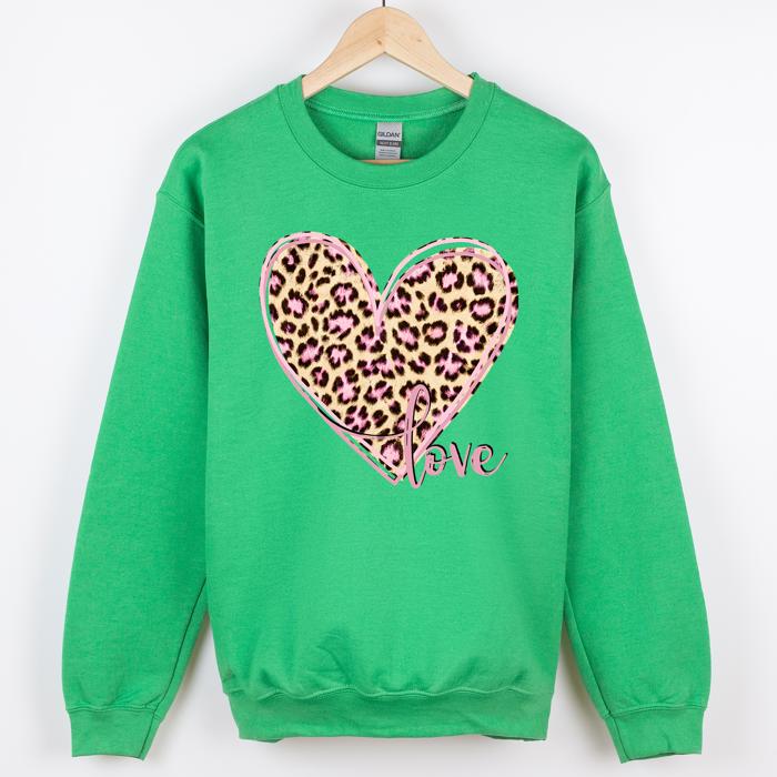Leopard Print Heart Love Valentine's Day Retro Vintage Cozy Warm Fleece Graphic Sweatshirt