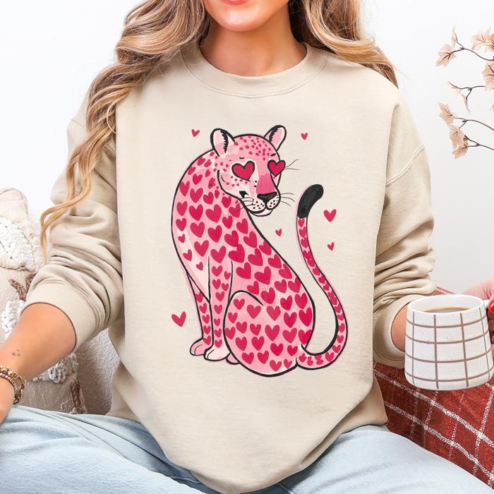 Leopard Heart Shaped Spots Valentine's Day Love Vintage Inspired Cozy Festive Graphic Elements Sweatshirt