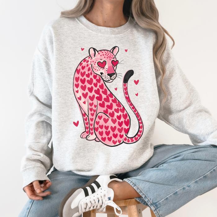 Leopard Heart Shaped Spots Valentine's Day Love Vintage Inspired Cozy Festive Graphic Elements Sweatshirt