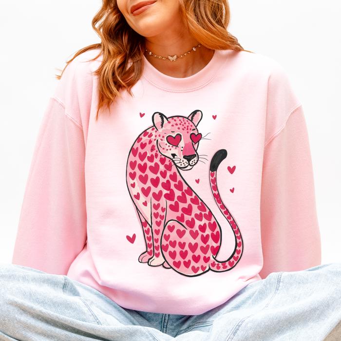 Leopard Heart Shaped Spots Valentine's Day Love Vintage Inspired Cozy Festive Graphic Elements Sweatshirt