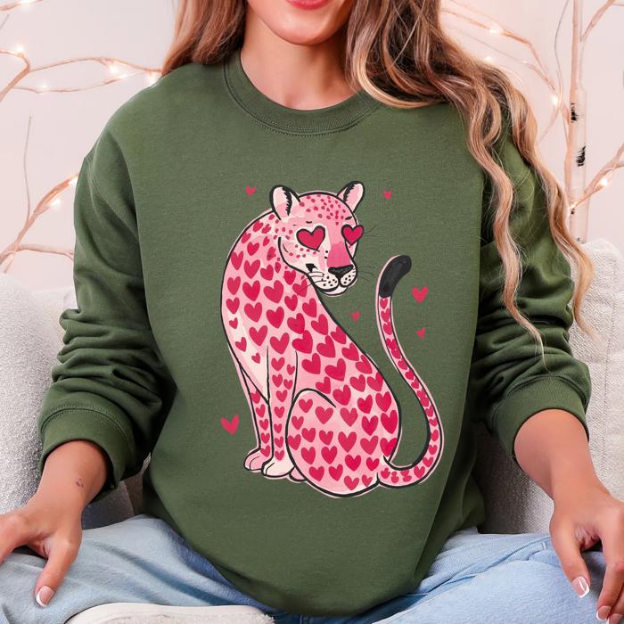 Leopard Heart Shaped Spots Valentine's Day Love Vintage Inspired Cozy Festive Graphic Elements Sweatshirt