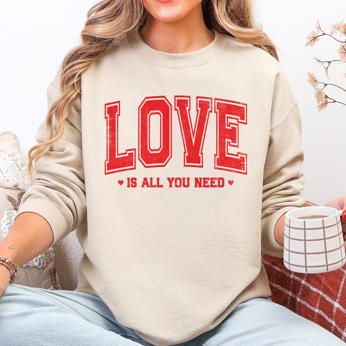 Love Is All You Need Retro Varsity Fleece Cozy Heavyweight Thermal Sweatshirt Edition