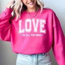 Large Heliconia Bright Pink Love Is All You Need Retro Varsity Fleece Cozy Heavyweight Thermal Sweatshirt Edition