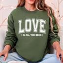 Small Military Green Love Is All You Need Retro Varsity Fleece Cozy Heavyweight Thermal Sweatshirt Edition