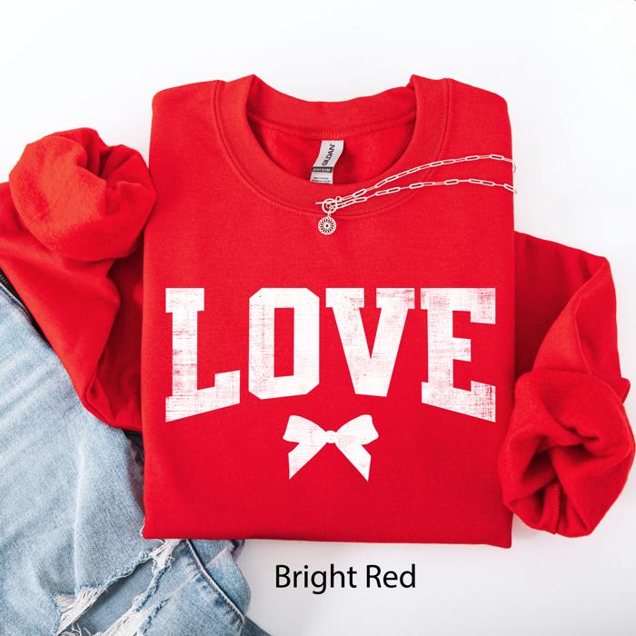 Love Is All You Need Bow Varsity Valentine's Day Retro-Inspired Classic Lettering Sweatshirt