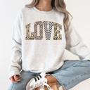  Love Checkered Camo Leopard Print Retro Valentine's Day Cozy Vintage Varsity Sweatshirt