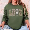  Love Checkered Camo Leopard Print Retro Valentine's Day Cozy Vintage Varsity Sweatshirt