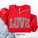 Medium Red Love Checkered Camo Leopard Print Retro Valentine's Day Cozy Vintage Varsity Sweatshirt