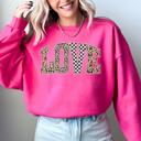 Medium Heliconia Bright Pink Love Checkered Camo Leopard Print Retro Valentine's Day Cozy Vintage Varsity Sweatshirt