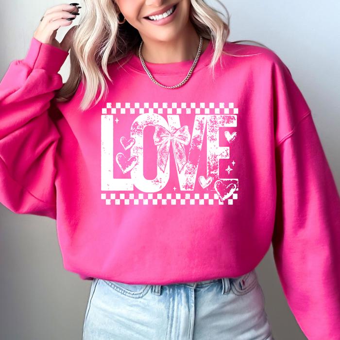 Love Checkered Hearts Valentines Day Retro Varsity Style Graphic Limited Edition Sweatshirt