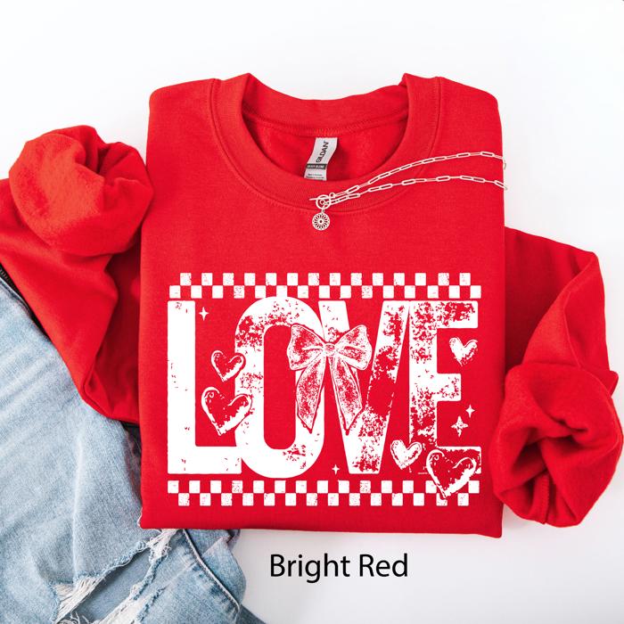 Love Checkered Hearts Valentines Day Retro Varsity Style Graphic Limited Edition Sweatshirt