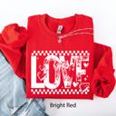 Medium Red Love Checkered Hearts Valentines Day Retro Varsity Style Graphic Limited Edition Sweatshirt