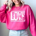 XXL Heliconia Bright Pink Love Checkered Hearts Valentines Day Retro Varsity Style Graphic Limited Edition Sweatshirt