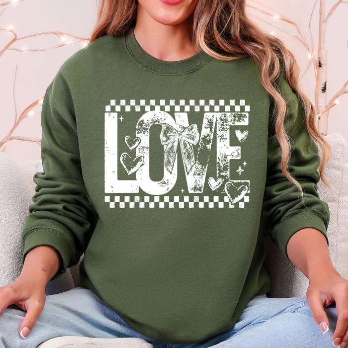 Love Checkered Hearts Valentines Day Retro Varsity Style Graphic Limited Edition Sweatshirt