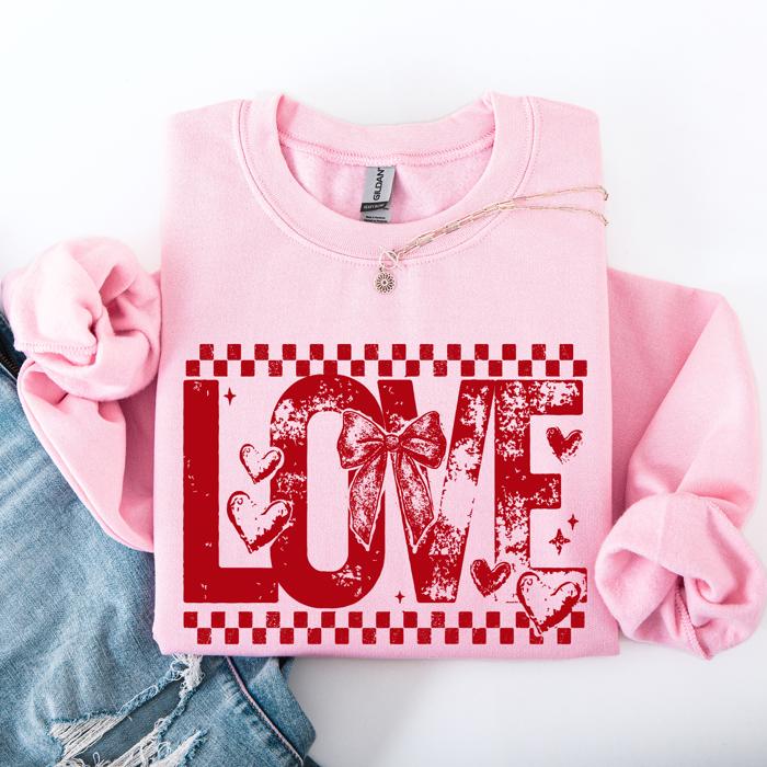 Love Checkered Hearts Valentines Day Retro Varsity Style Graphic Limited Edition Sweatshirt